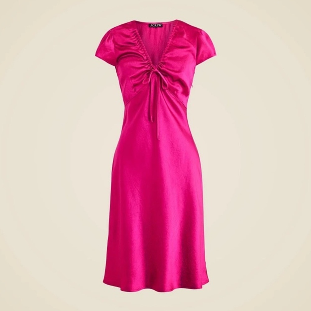 J. Crew 16 Short-Sleeve Slip Dress 90s hot pink satin side zip‎ empire waist